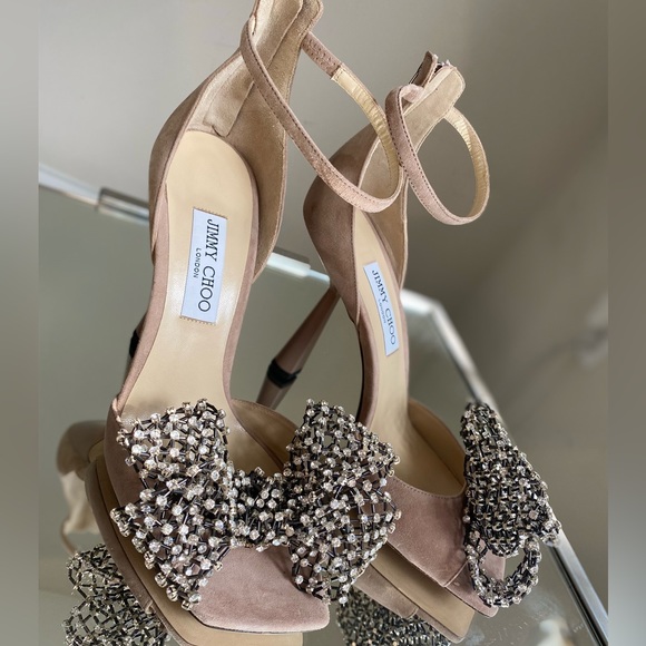 New JIMMY CHOO Mana 100mm Crystal-bow Sandals In Ballet Pink/crystal $2,450 - Picture 14 of 16